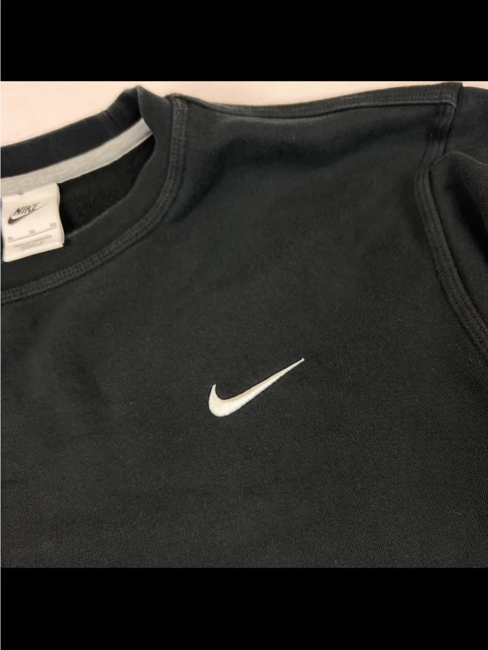 Nike Club Fleece Crew Sweatshirt Black Long Sleeve White Spell Out Logo XL